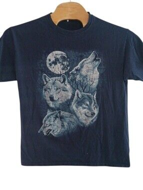 Fruit of the Loom Howl At The Moon Wolf Pack Large Tee Navy Blue